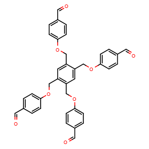 Chemical structure of 4,4',4'',4'''-((Benzene-1,2,4,5-tetrayltetrakis(methylene))tetrakis(oxy))tetrabenzaldehyde , CAS 1024915-91-0, AChemBlock Y223170