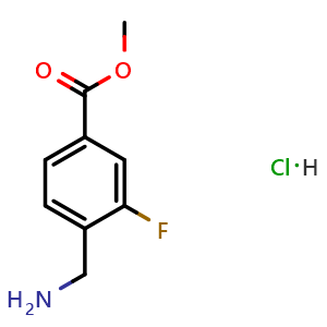 Chemical structure of methyl 4-(aminomethyl)-3-fluorobenzoate hydrochloride , CAS 1072438-51-7, AChemBlock Y223179