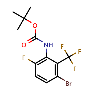 Chemical structure of tert-Butyl (3-bromo-6-fluoro-2-(trifluoromethyl)phenyl)carbamate , CAS 2126162-32-9, AChemBlock Y223187