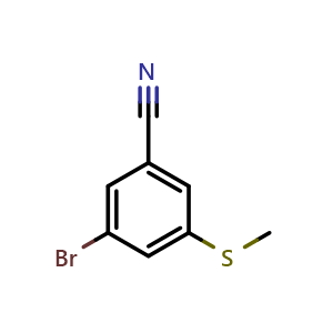 Chemical structure of 3-Bromo-5-(methylthio)benzonitrile , CAS 1595930-26-9, AChemBlock Y223194