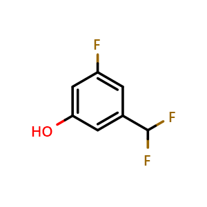 Chemical structure of 3-(Difluoromethyl)-5-fluorophenol , CAS 1214333-96-6, AChemBlock Y223197