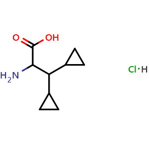 Chemical structure of 2-Amino-3,3-dicyclopropylpropanoic acid hydrochloride , CAS 2770352-82-2, AChemBlock Y223214