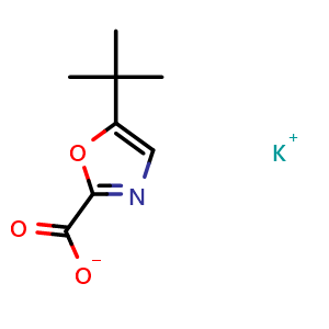 Chemical structure of potassium 5-(tert-butyl)oxazole-2-carboxylate , CAS 2408957-68-4, AChemBlock Y223224
