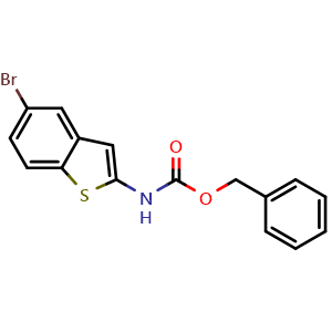 Chemical structure of Phenylmethyl N-(5-bromobenzo[b]thien-2-yl)carbamate , CAS 2570190-21-3, AChemBlock Y223257