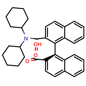 Chemical structure of (1S)-2'-[(Dicyclohexylamino)carbonyl][1,1'-binaphthalene]-2-carboxylic acid , CAS 2646622-00-4, AChemBlock Y223263