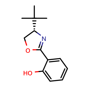 Chemical structure of 2-[(4S)-4-(1,1-Dimethylethyl)-4,5-dihydro-2-oxazolyl]phenol , CAS 135948-04-8, AChemBlock Y223266