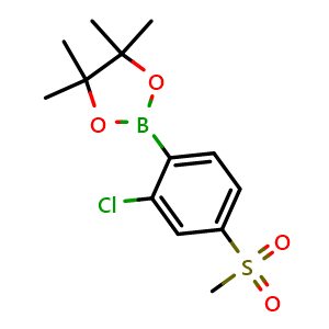 Chemical structure of 2-[2-chloro-4-(methylsulfonyl)phenyl]-4,4,5,5-tetramethyl-1,3,2-Dioxaborolane , CAS 2377012-74-1, AChemBlock Y223293