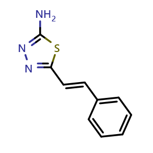 Chemical structure of 5-[(1E)-2-Phenylethenyl]-1,3,4-thiadiazol-2-amine , CAS 1049978-62-2, AChemBlock Y223297