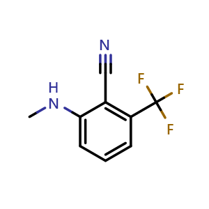 Chemical structure of 2-(Methylamino)-6-(trifluoromethyl)benzonitrile , CAS 1369859-62-0, AChemBlock Y223302
