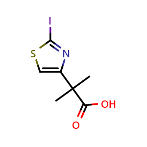 Chemical structure of 2-(2-iodothiazol-4-yl)-2-methylpropanoic acid , CAS 2892821-40-6, AChemBlock Y223315