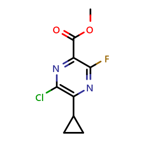 Chemical structure of Methyl 6-chloro-5-cyclopropyl-3-fluoropyrazine-2-carboxylate , CAS 2893979-36-5, AChemBlock Y223349