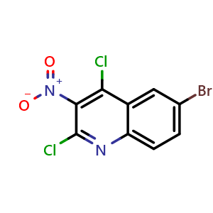Chemical structure of 6-Bromo-2,4-dichloro-3-nitroquinoline , CAS 2388520-27-0, AChemBlock Y223354