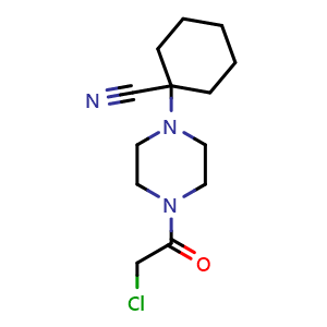 Chemical structure of 1-[4-(2-Chloroacetyl)-1-piperazinyl]cyclohexanecarbonitrile , CAS 923130-57-8, AChemBlock Y223383