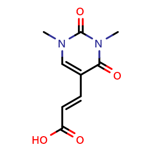 Chemical structure of (E)-3-(1,3-Dimethyl-2,4-dioxo-1,2,3,4-tetrahydropyrimidin-5-yl)acrylic acid , CAS 90402-62-3, AChemBlock Y223384