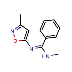 Chemical structure of (E)-N-methyl-N'-(3-methyl-1,2-oxazol-5-yl)benzene-1-carboximidamide , CAS 878465-57-7, AChemBlock Y223386
