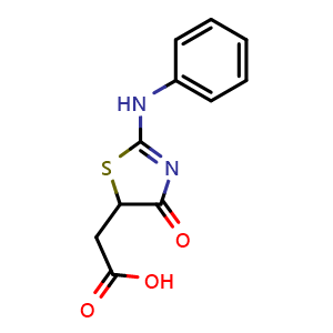 Chemical structure of 4,5-Dihydro-4-oxo-2-(phenylamino)-5-thiazoleacetic acid , CAS 67309-49-3, AChemBlock Y223398