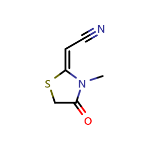 Chemical structure of 2-(3-Methyl-4-oxo-2-thiazolidinylidene)acetonitrile , CAS 56196-65-7, AChemBlock Y223400