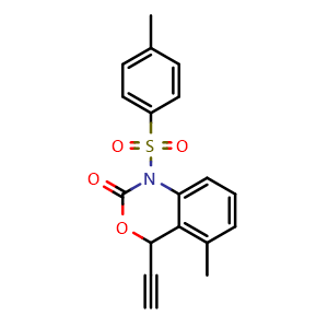 Chemical structure of 4-Ethynyl-1,4-dihydro-5-methyl-1-[(4-methylphenyl)sulfonyl]-2H-3,1-benzoxazin-2-one , CAS 2236555-88-5, AChemBlock Y223409