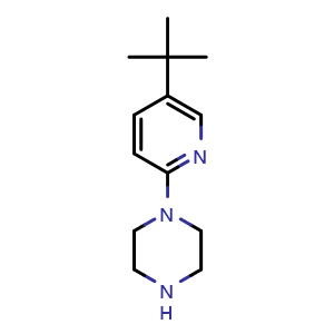 Chemical structure of 1-[5-(1,1-Dimethylethyl)-2-pyridinyl]piperazine , CAS 1211534-45-0, AChemBlock Y223425