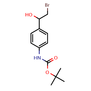 Chemical structure of 1,1-Dimethylethyl N-[4-(2-bromo-1-hydroxyethyl)phenyl]carbamate , CAS 2228908-32-3, AChemBlock Y223430