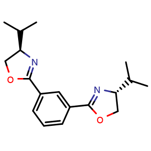 Chemical structure of 1,3-Bis((R)-4-isopropyl-4,5-dihydrooxazol-2-yl)benzene , CAS 1086138-48-8, AChemBlock Y223441