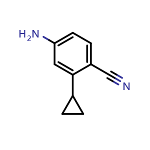 Chemical structure of 4-Amino-2-cyclopropylbenzonitrile , CAS 1006899-23-5, AChemBlock Y223463
