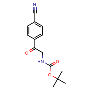 Chemical structure of tert-Butyl (2-(4-cyanophenyl)-2-oxoethyl)carbamate , CAS 1332885-71-8, AChemBlock Y223466