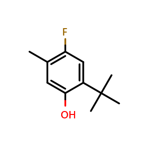 Chemical structure of 2-(1,1-Dimethylethyl)-4-fluoro-5-methylphenol , CAS 220901-47-3, AChemBlock Y223469