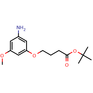 Chemical structure of 1,1-Dimethylethyl 4-(3-amino-5-methoxyphenoxy)butanoate , CAS 2135641-18-6, AChemBlock Y223492