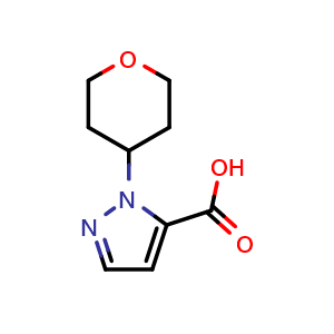 Chemical structure of 1-(Tetrahydro-2H-pyran-4-yl)-1H-pyrazole-5-carboxylic acid , CAS 1784319-55-6, AChemBlock Y223498
