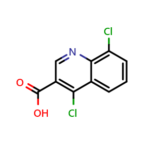 Chemical structure of 4,8-Dichloro-3-quinolinecarboxylic acid , CAS 179024-69-2, AChemBlock Y223515