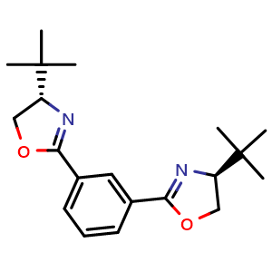 Chemical structure of 1,3-Bis((S)-4-(tert-butyl)-4,5-dihydrooxazol-2-yl)benzene , CAS 196207-68-8, AChemBlock Y223541