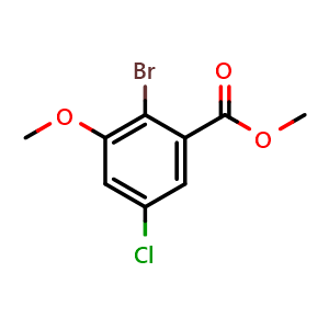 Chemical structure of Methyl 2-bromo-5-chloro-3-methoxybenzoate , CAS 1234845-39-6, AChemBlock Y223595