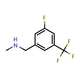 Chemical structure of 1-(3-Fluoro-5-(trifluoromethyl)phenyl)-N-methylmethanamine , CAS 690653-23-7, AChemBlock Y223609