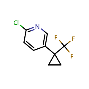 Chemical structure of 2-Chloro-5-[1-(trifluoromethyl)cyclopropyl]pyridine , CAS 1803611-16-6, AChemBlock Y223620