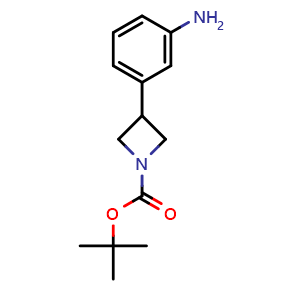 Chemical structure of 1,1-Dimethylethyl 3-(3-aminophenyl)-1-azetidinecarboxylate , CAS 916421-38-0, AChemBlock Y223624