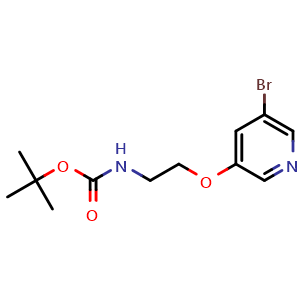 Chemical structure of tert-Butyl (2-((5-bromopyridin-3-yl)oxy)ethyl)carbamate , CAS 882169-78-0, AChemBlock Y223626