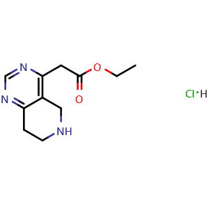 Chemical structure of Ethyl 2-(5,6,7,8-tetrahydropyrido[4,3-d]pyrimidin-4-yl)acetate hydrochloride , CAS 1187830-78-9, AChemBlock Y223641