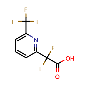 Chemical structure of 2,2-Difluoro-2-(6-(trifluoromethyl)pyridin-2-yl)acetic acid , CAS 1823423-07-9, AChemBlock Y223651