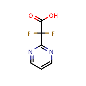 Chemical structure of 2,2-Difluoro-2-(pyrimidin-2-yl)acetic acid , CAS 1780749-50-9, AChemBlock Y223652
