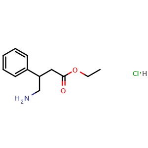Chemical structure of Ethyl 4-amino-3-phenylbutanoate hydrochloride , CAS 25271-47-0, AChemBlock Y223657