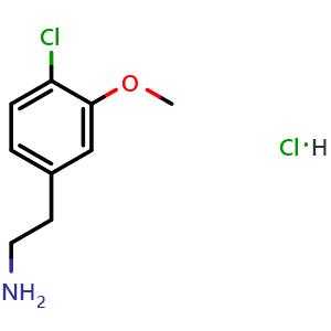 Chemical structure of 2-(4-Chloro-3-methoxyphenyl)ethanamine hydrochloride , CAS 52516-41-3, AChemBlock Y223663