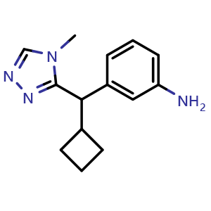 Chemical structure of 3-(Cyclobutyl(4-methyl-4H-1,2,4-triazol-3-yl)methyl)aniline , CAS 2573776-78-8, AChemBlock Y223687