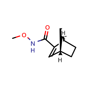 Chemical structure of rel-(1R,4S)-N-Methoxybicyclo[2.2.1]hept-2-ene-2-carboxamide , CAS 2396389-36-7, AChemBlock Y223690