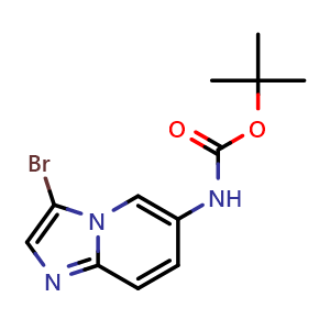 Chemical structure of 1,1-Dimethylethyl N-(3-bromoimidazo[1,2-a]pyridin-6-yl)carbamate , CAS 1896586-02-9, AChemBlock Y223721