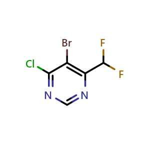 Chemical structure of 5-Bromo-4-chloro-6-(difluoromethyl)pyrimidine , CAS 677777-61-6, AChemBlock Y223733