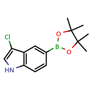 Chemical structure of 3-Chloro-5-(4,4,5,5-tetramethyl-1,3,2-dioxaborolan-2-yl)-1h-indole , CAS 2304633-84-7, AChemBlock Y223755