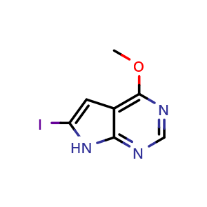 Chemical structure of 6-Iodo-4-methoxy-7H-pyrrolo[2,3-d]pyrimidine , CAS 2166598-51-0, AChemBlock Y223780