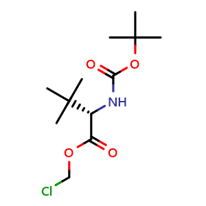 Chemical structure of (S)-Chloromethyl 2-((tert-butoxycarbonyl)amino)-3,3-dimethylbutanoate , CAS 2137065-71-3, AChemBlock Y223786