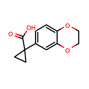 Chemical structure of 1-(2,3-Dihydrobenzo[b][1,4]dioxin-6-yl)cyclopropane-1-carboxylic acid , CAS 936727-94-5, AChemBlock Y223788
